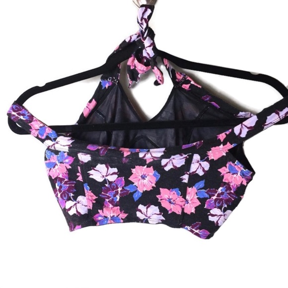 Free People Off Shoulder Floral Print Halter Neck Crop Top Size Medium - Picture 2 of 9